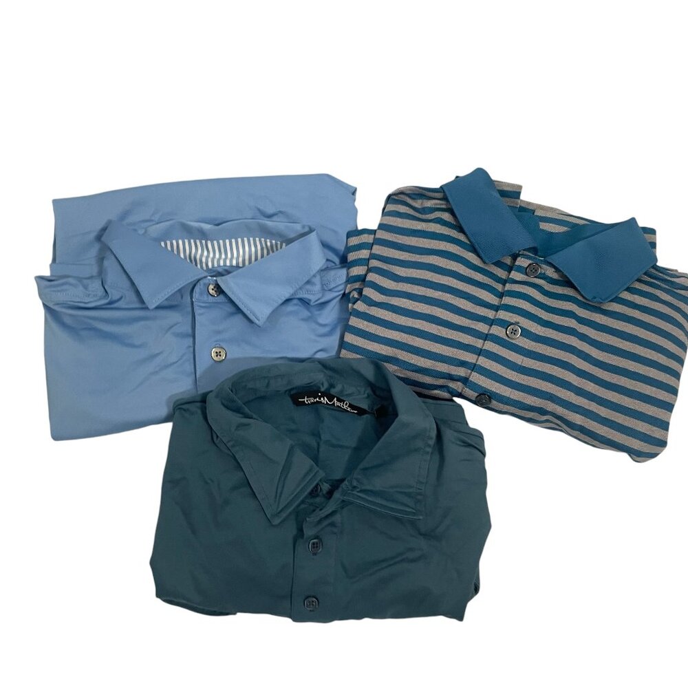 Footjoy Travis Mathew Polo Shirt Lot (3) Mens Size Large Blue Stripe Golf SS